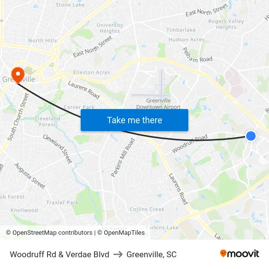 Woodruff Rd & Verdae Blvd to Greenville, SC map