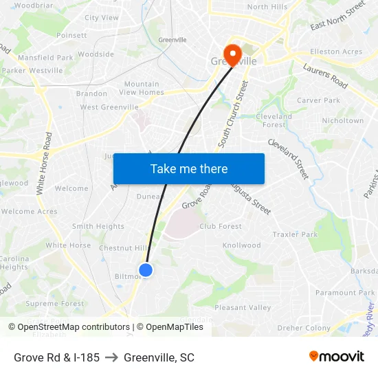 Grove Rd & I-185 to Greenville, SC map