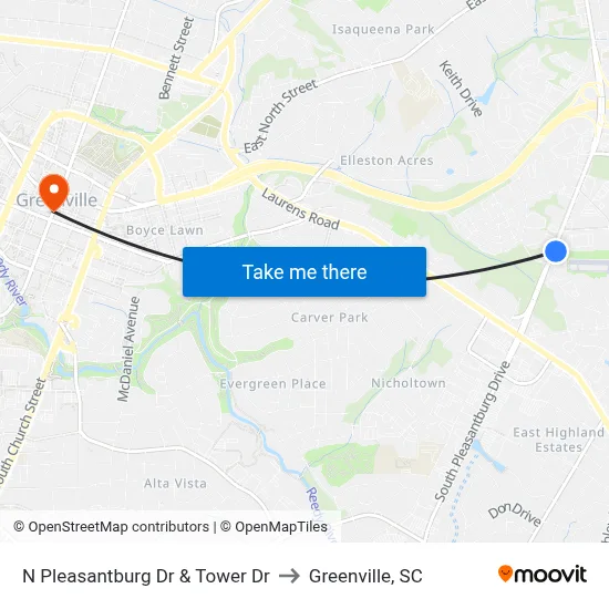 N Pleasantburg Dr & Tower Dr to Greenville, SC map