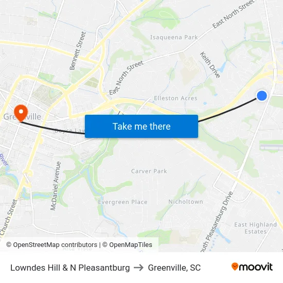 Lowndes Hill & N Pleasantburg to Greenville, SC map