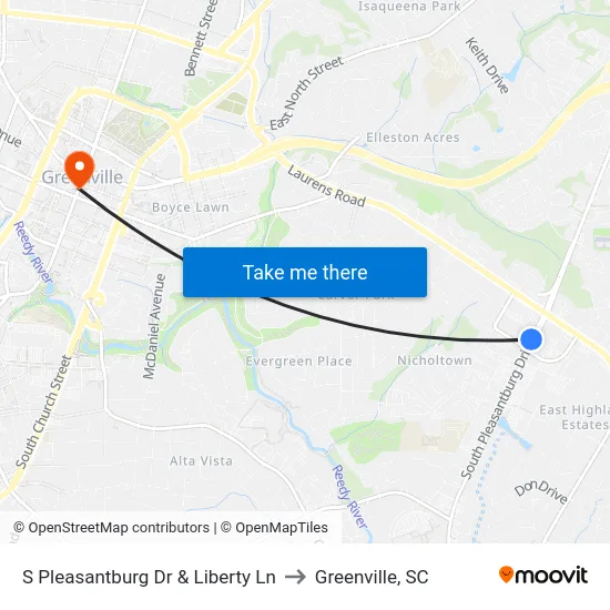 S Pleasantburg Dr & Liberty Ln to Greenville, SC map