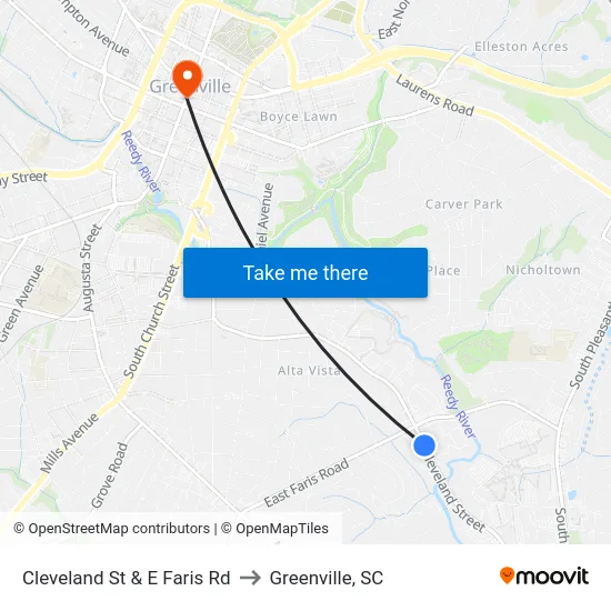 Cleveland St & E Faris Rd to Greenville, SC map