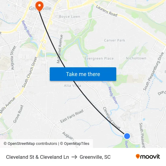 Cleveland St & Cleveland Ln to Greenville, SC map