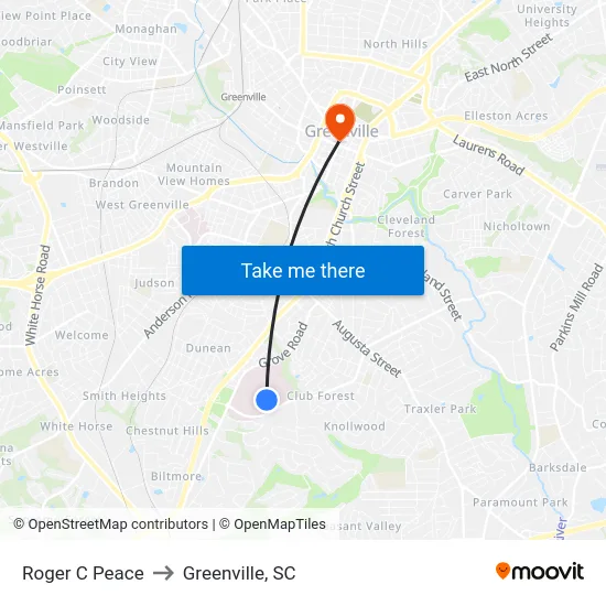 Roger C Peace to Greenville, SC map
