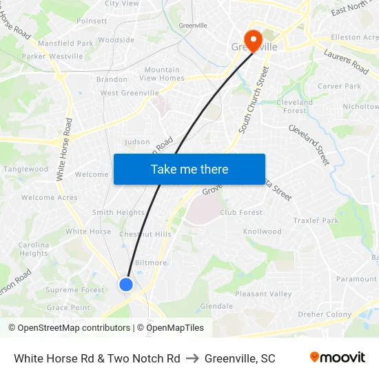 White Horse Rd & Two Notch Rd to Greenville, SC map