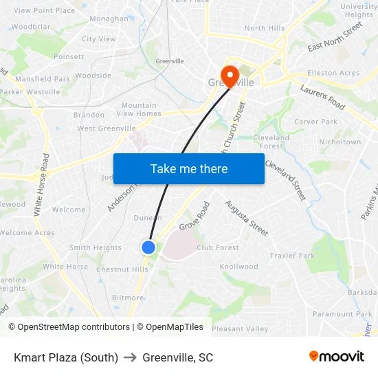 Kmart Plaza (South) to Greenville, SC map