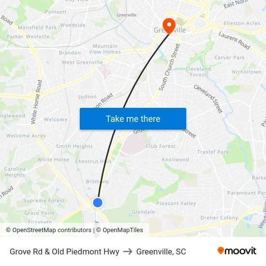 Grove Rd & Old Piedmont Hwy to Greenville, SC map