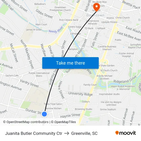 Juanita Butler Community Ctr to Greenville, SC map