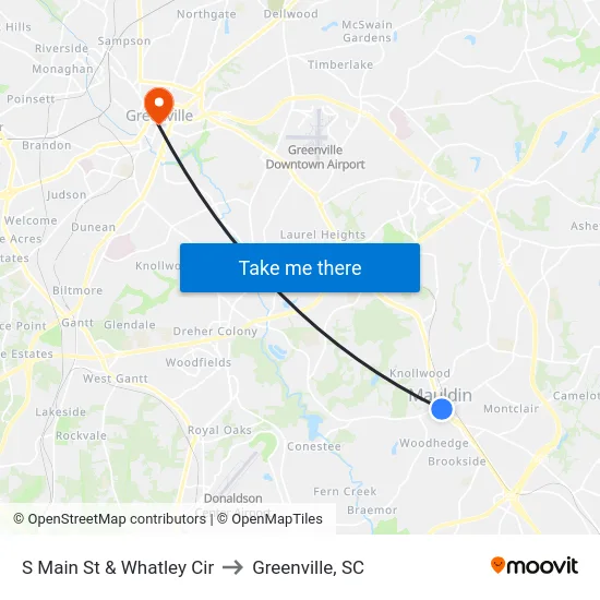 S Main St & Whatley Cir to Greenville, SC map