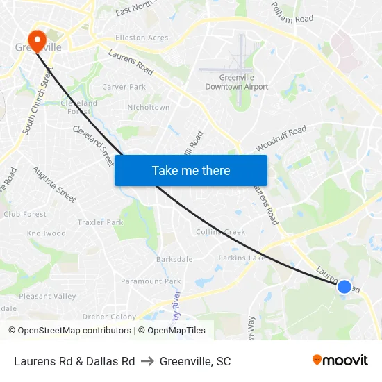 Laurens Rd & Dallas Rd to Greenville, SC map