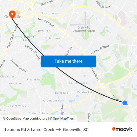 Laurens Rd & Laurel Creek to Greenville, SC map