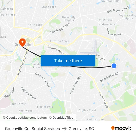 Greenville Co. Social Services to Greenville, SC map