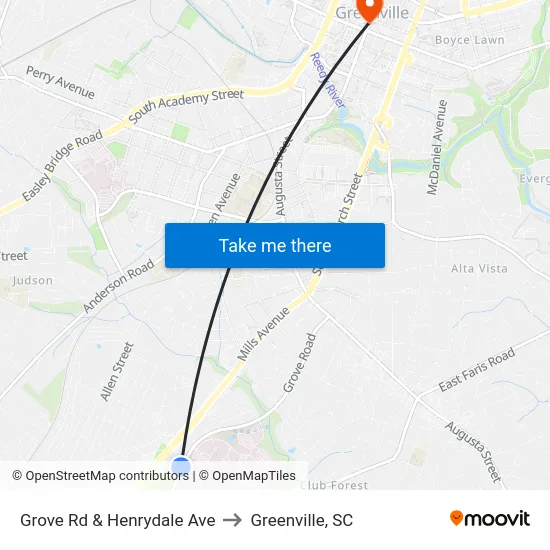 Grove Rd & Henrydale Ave to Greenville, SC map