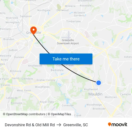 Devonshire Rd & Old Mill Rd to Greenville, SC map