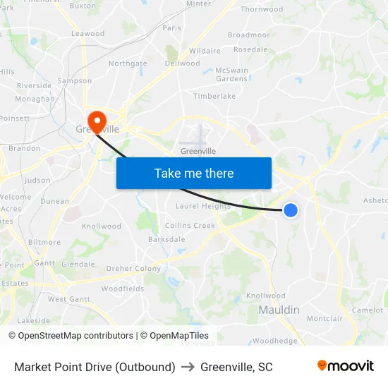 Market Point Drive (Outbound) to Greenville, SC map