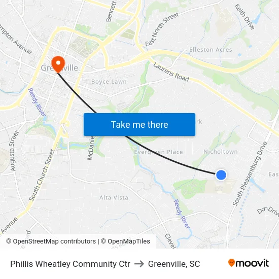 Phillis Wheatley Community Ctr to Greenville, SC map