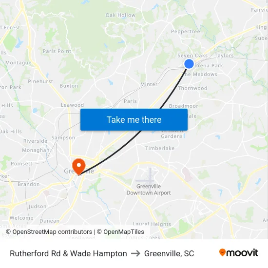 Rutherford Rd & Wade Hampton to Greenville, SC map