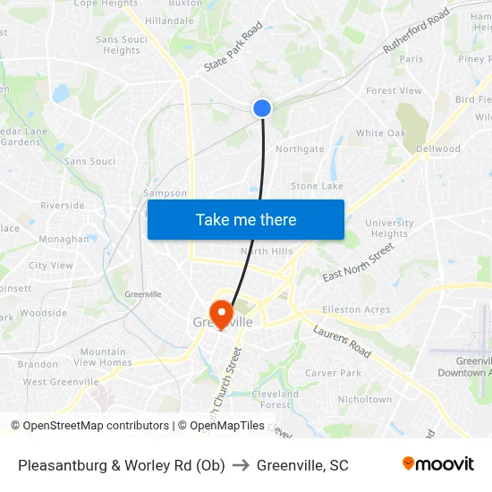 Pleasantburg & Worley Rd (Ob) to Greenville, SC map