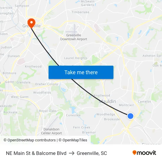 NE Main St & Balcome Blvd to Greenville, SC map