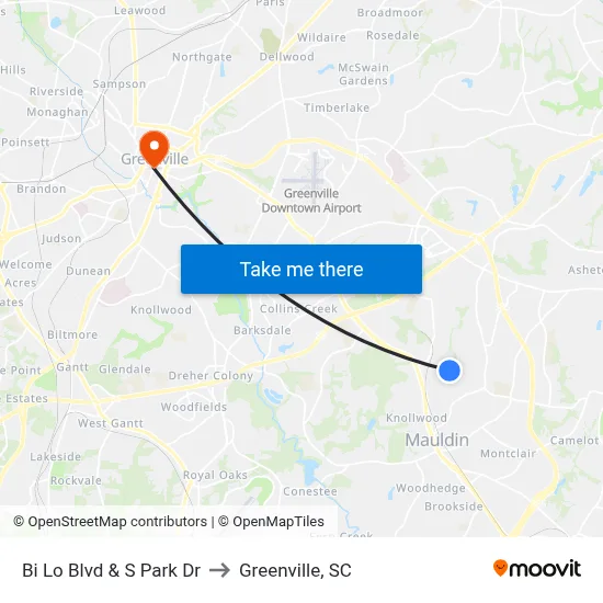 Bi Lo Blvd & S Park Dr to Greenville, SC map