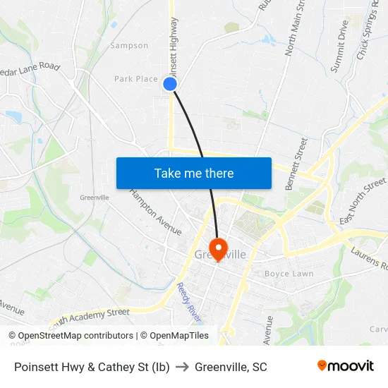 Poinsett Hwy & Cathey St (Ib) to Greenville, SC map