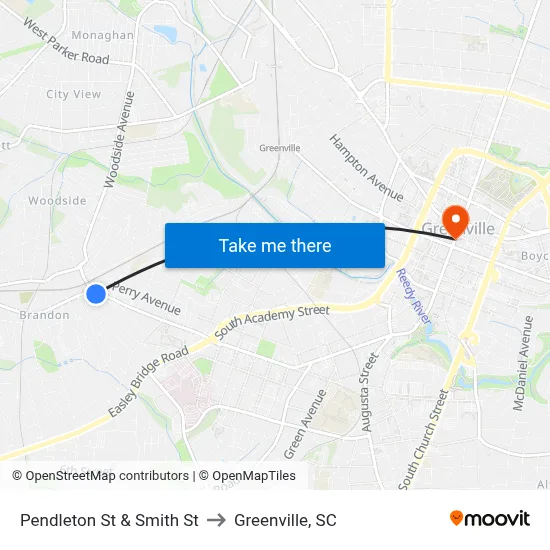 Pendleton St & Smith St to Greenville, SC map