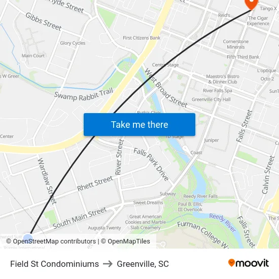 Field St Condominiums to Greenville, SC map
