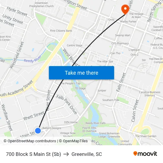700 Block S Main St (Sb) to Greenville, SC map