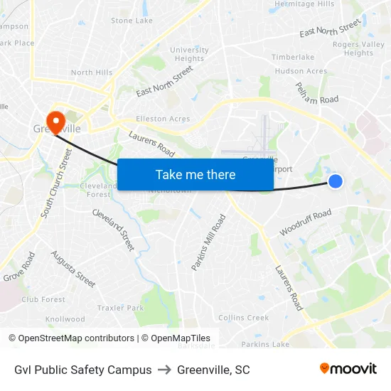 Gvl Public Safety Campus to Greenville, SC map
