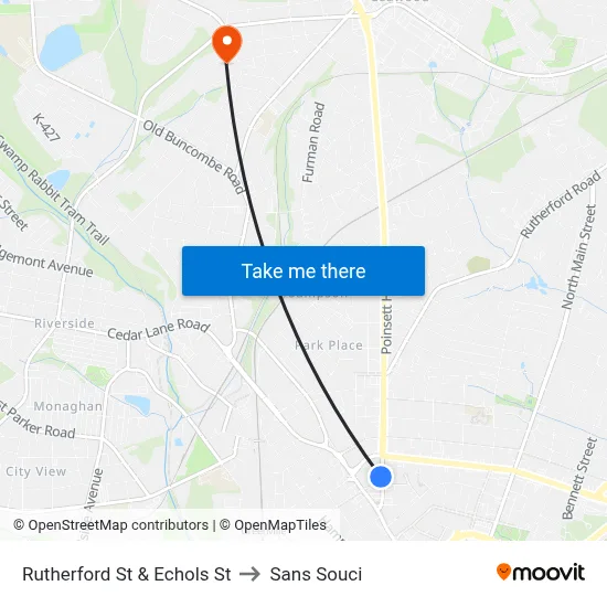 Rutherford St & Echols St to Sans Souci map