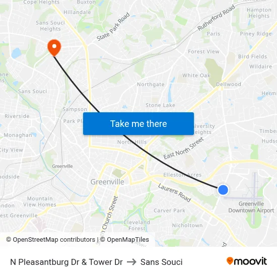 N Pleasantburg Dr & Tower Dr to Sans Souci map
