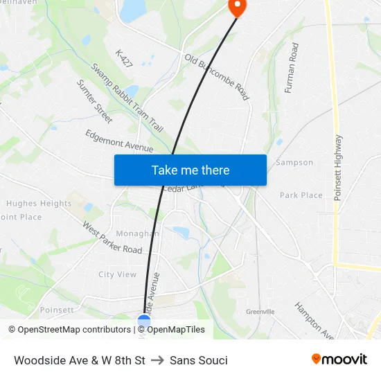 Woodside Ave & W 8th St to Sans Souci map