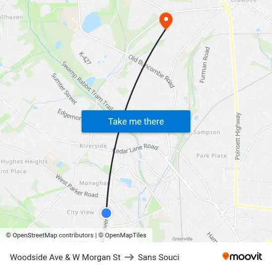 Woodside Ave & W Morgan St to Sans Souci map