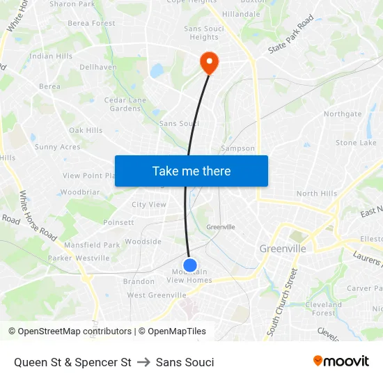Queen St & Spencer St to Sans Souci map