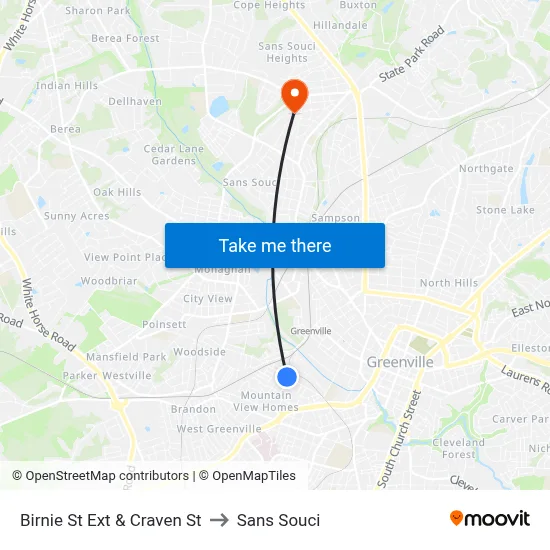 Birnie St Ext & Craven St to Sans Souci map