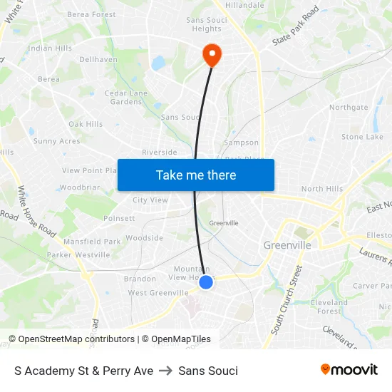 S Academy St & Mccall St to Sans Souci map