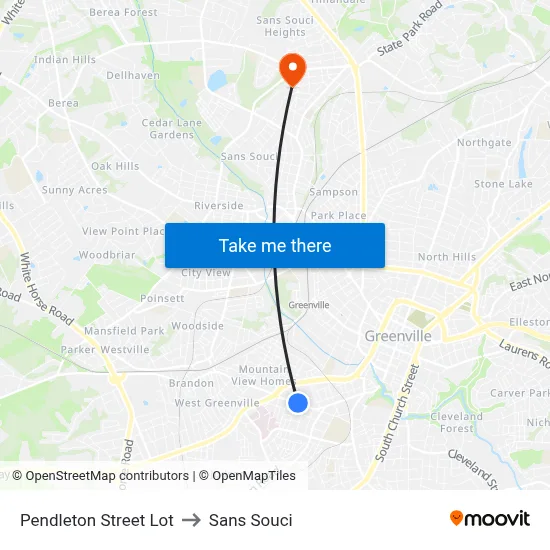Pendleton St & Mason St to Sans Souci map