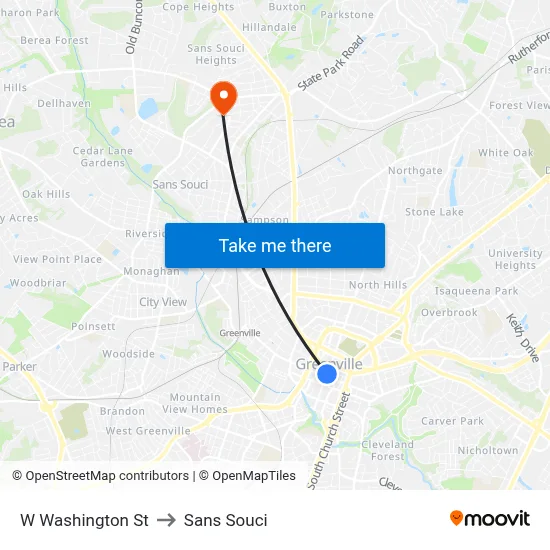 W Washington St to Sans Souci map