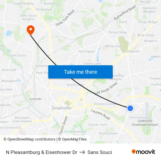 N Pleasantburg & Eisenhower Dr to Sans Souci map