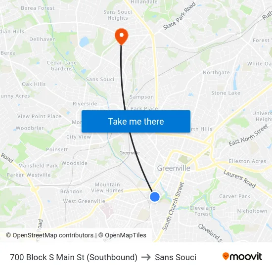 700 Block S Main St (Southbound) to Sans Souci map