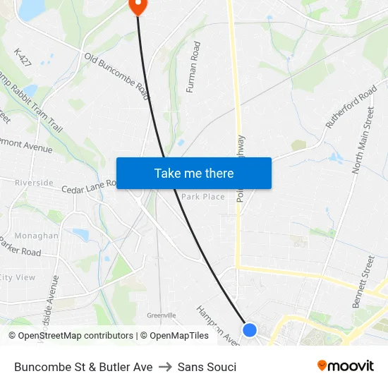 Buncombe St & Butler Ave to Sans Souci map