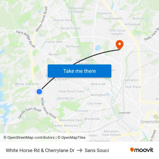 White Horse Rd & Cherrylane Dr to Sans Souci map