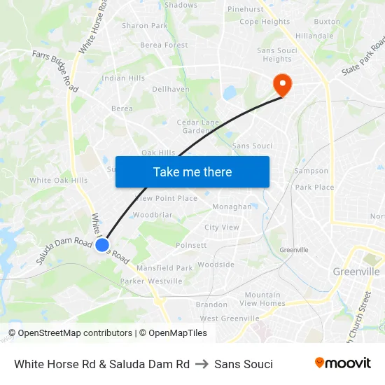 White Horse Rd & Saluda Dam Rd to Sans Souci map