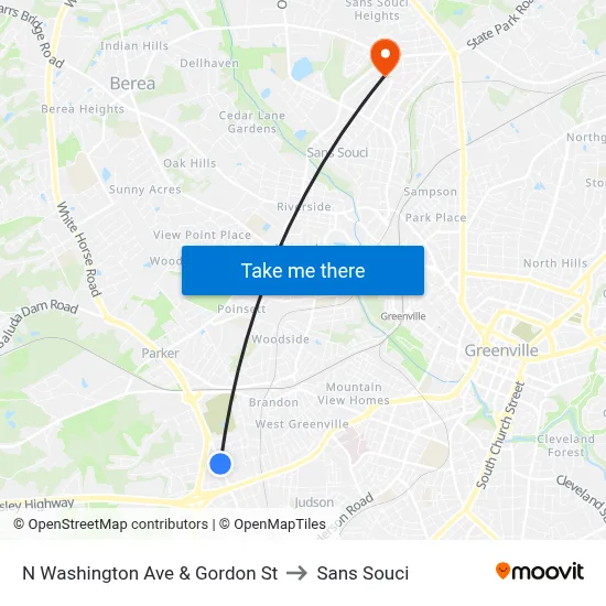 N Washington Ave & Gordon St to Sans Souci map