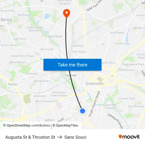 Augusta St & Thruston St to Sans Souci map
