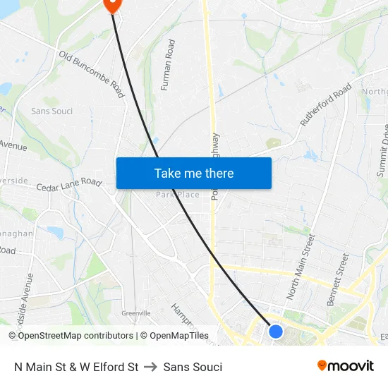 N Main St & W Elford St to Sans Souci map