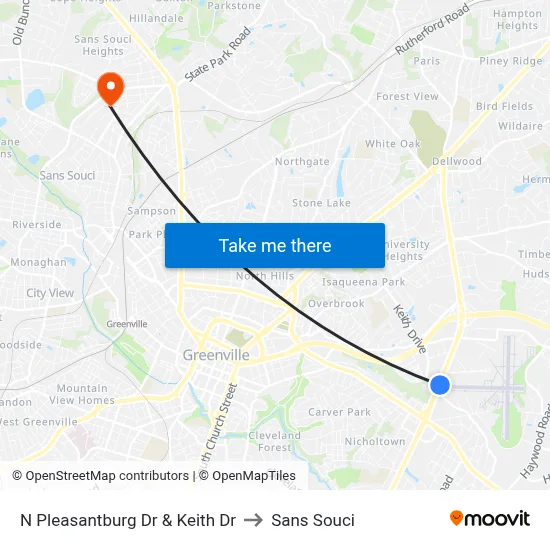 N Pleasantburg Dr & Keith Dr to Sans Souci map