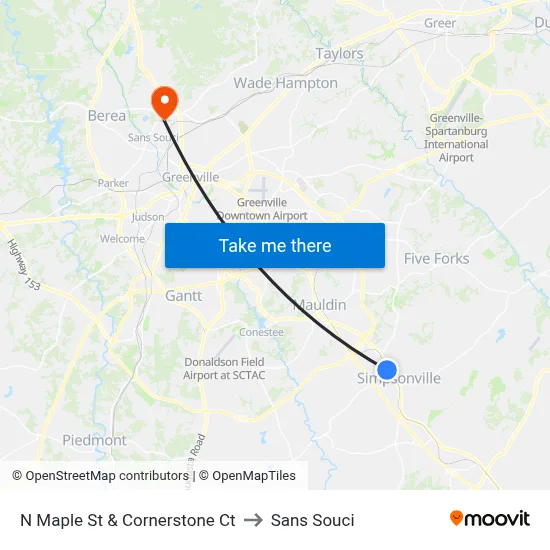 N Maple St & Cornerstone Ct to Sans Souci map