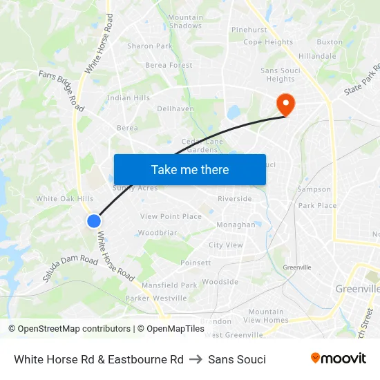 White Horse Rd & Eastbourne Rd to Sans Souci map