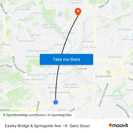Easley Bridge & Springside Ave to Sans Souci map